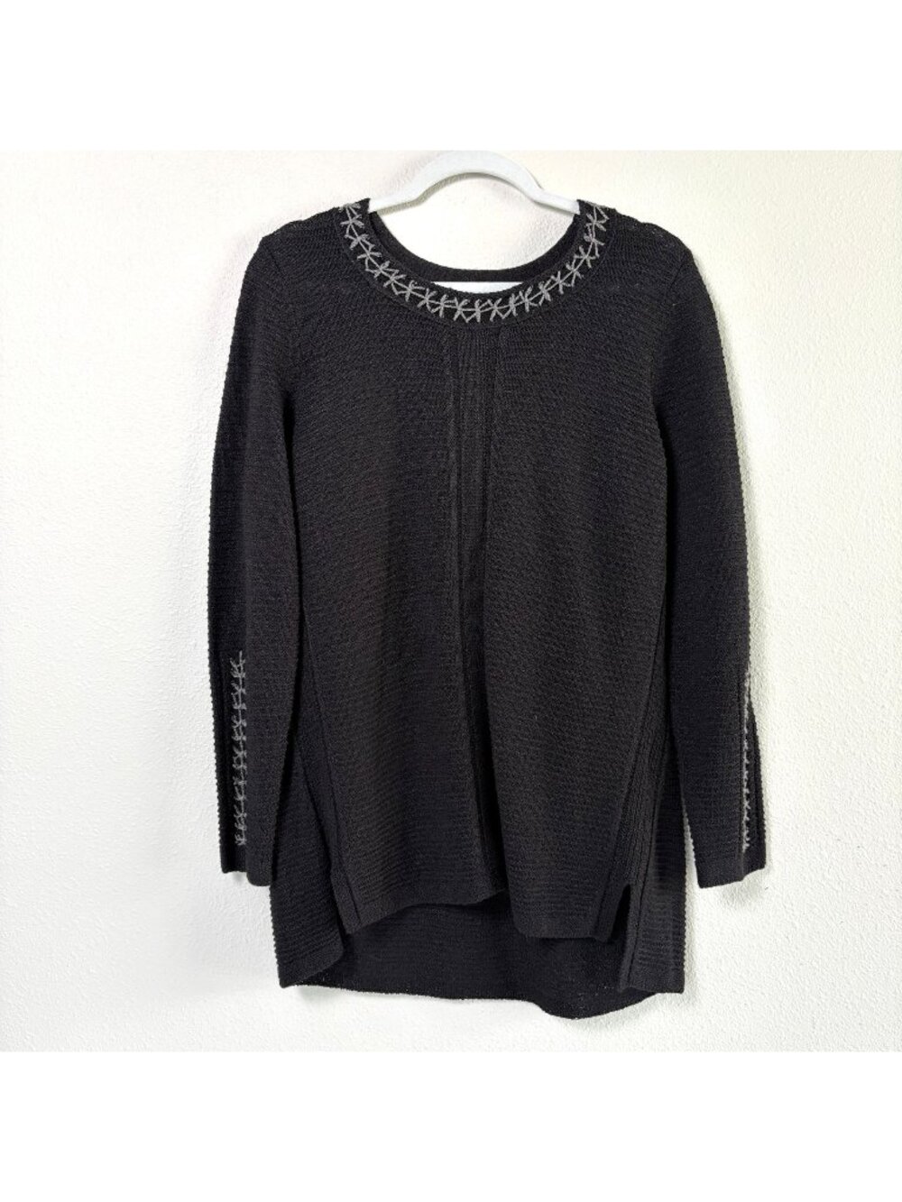 Nic + Zoe Knit Sweater Womens L Black Gray Stitch Pullover Tunic Capsule